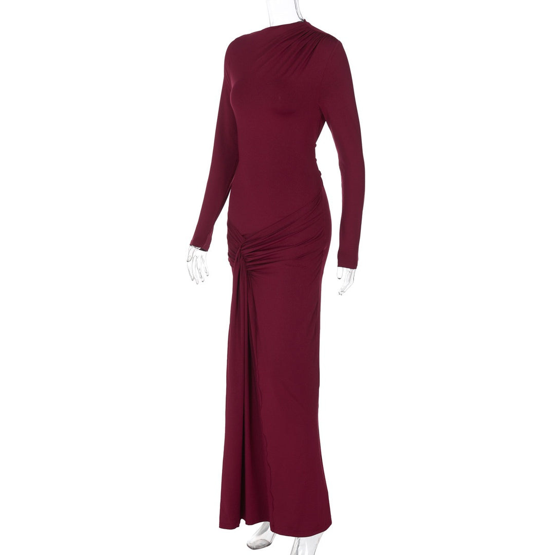 שמלת מקסי בעיצוב כיווצים קשירה בגב להצמדה במותן - הרמוסה