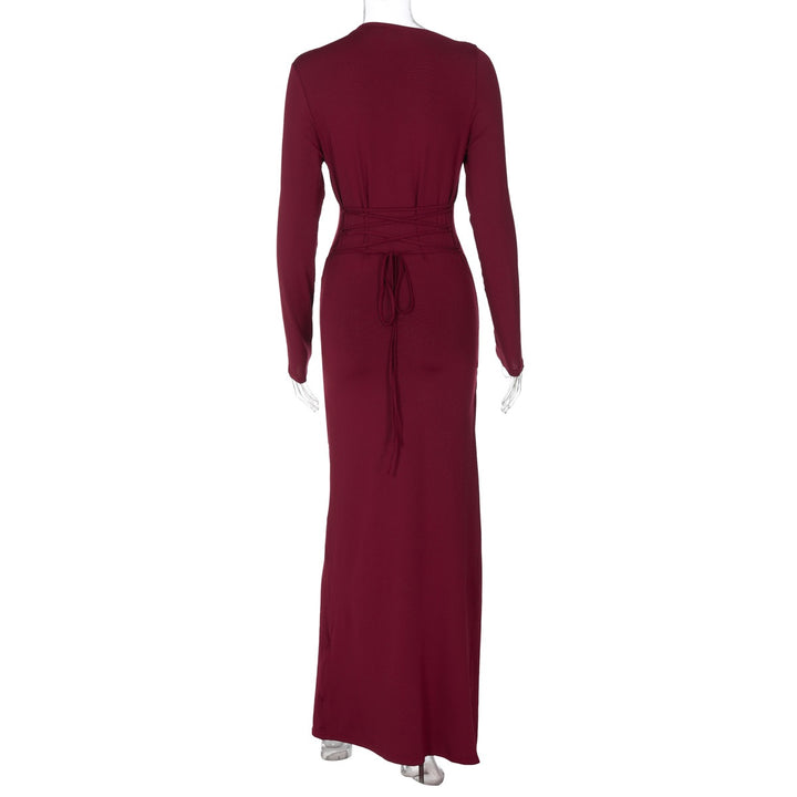 שמלת מקסי בעיצוב כיווצים קשירה בגב להצמדה במותן - הרמוסה