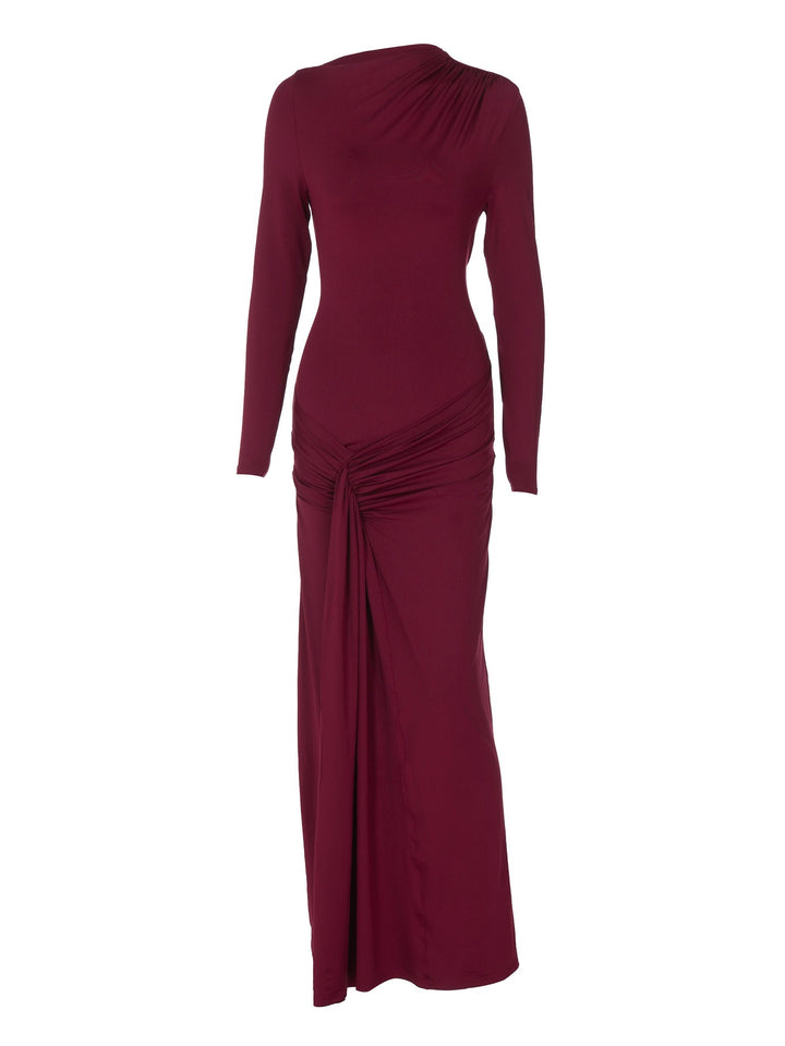 שמלת מקסי בעיצוב כיווצים קשירה בגב להצמדה במותן - הרמוסה
