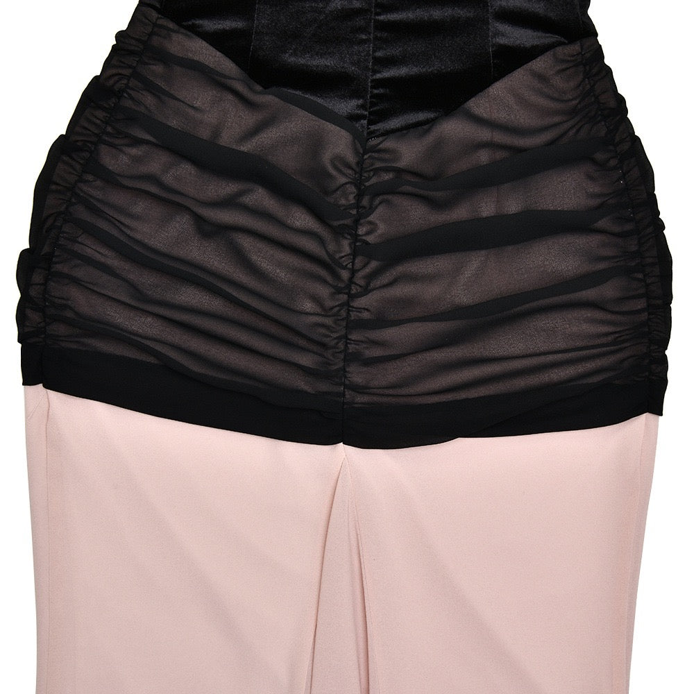 שמלת מקסי סטרפלס מחוך קטיפה בעיצוב כיווצים ושיפון - CAROLS