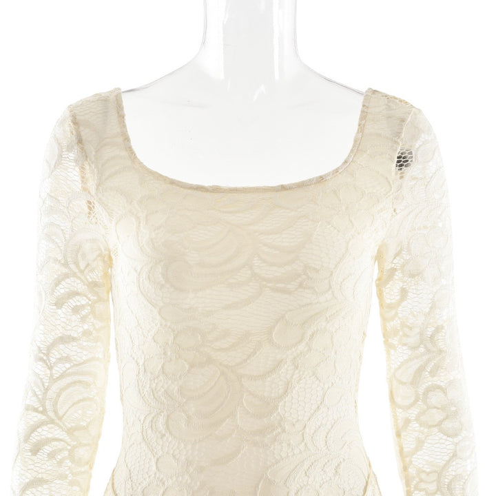 שמלת מקסי תחרה בגזרת בת הים גב פתוח בעיטור קשירה - נואלה