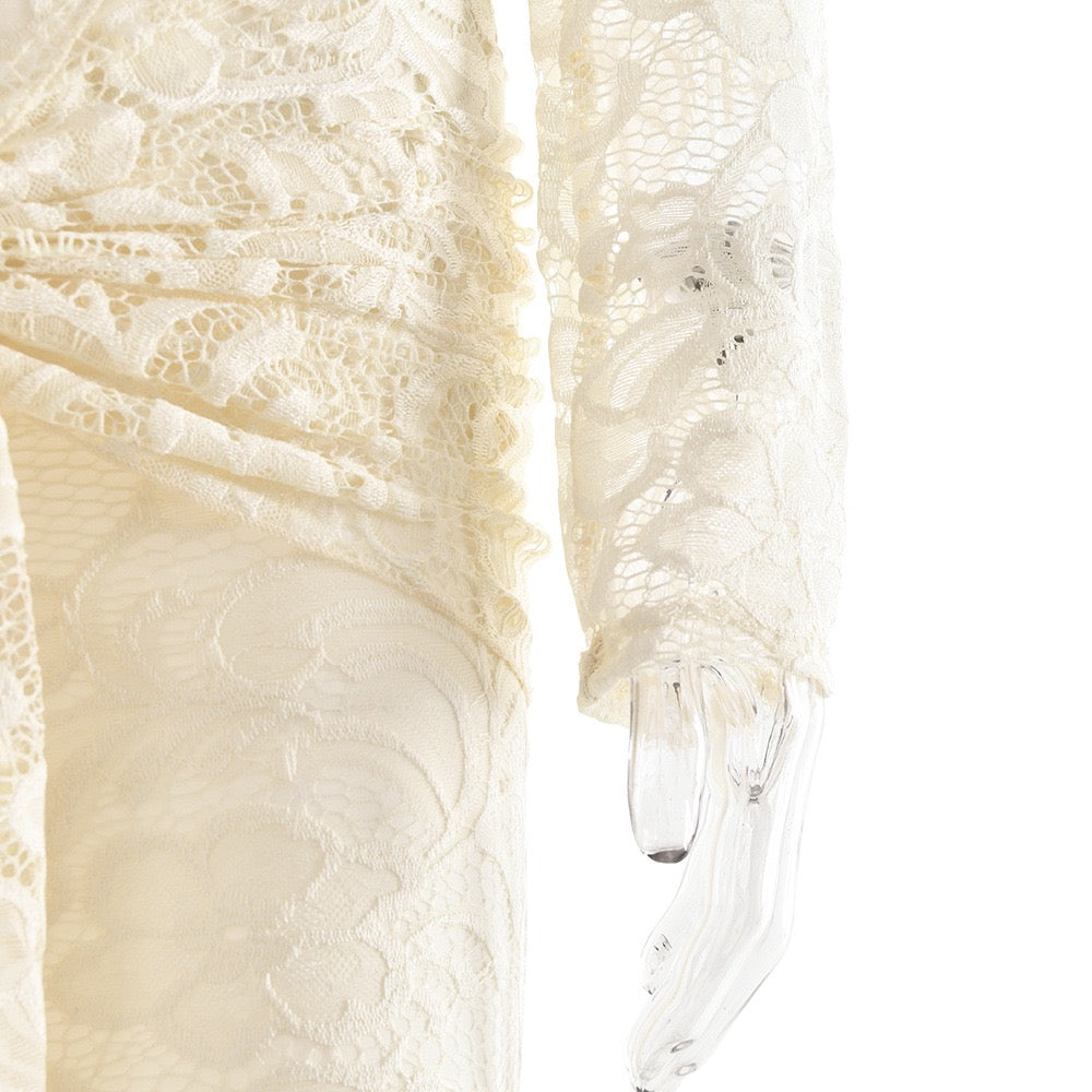 שמלת מקסי תחרה בגזרת בת הים גב פתוח בעיטור קשירה - נואלה