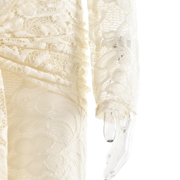 שמלת מקסי תחרה בגזרת בת הים גב פתוח בעיטור קשירה - נואלה