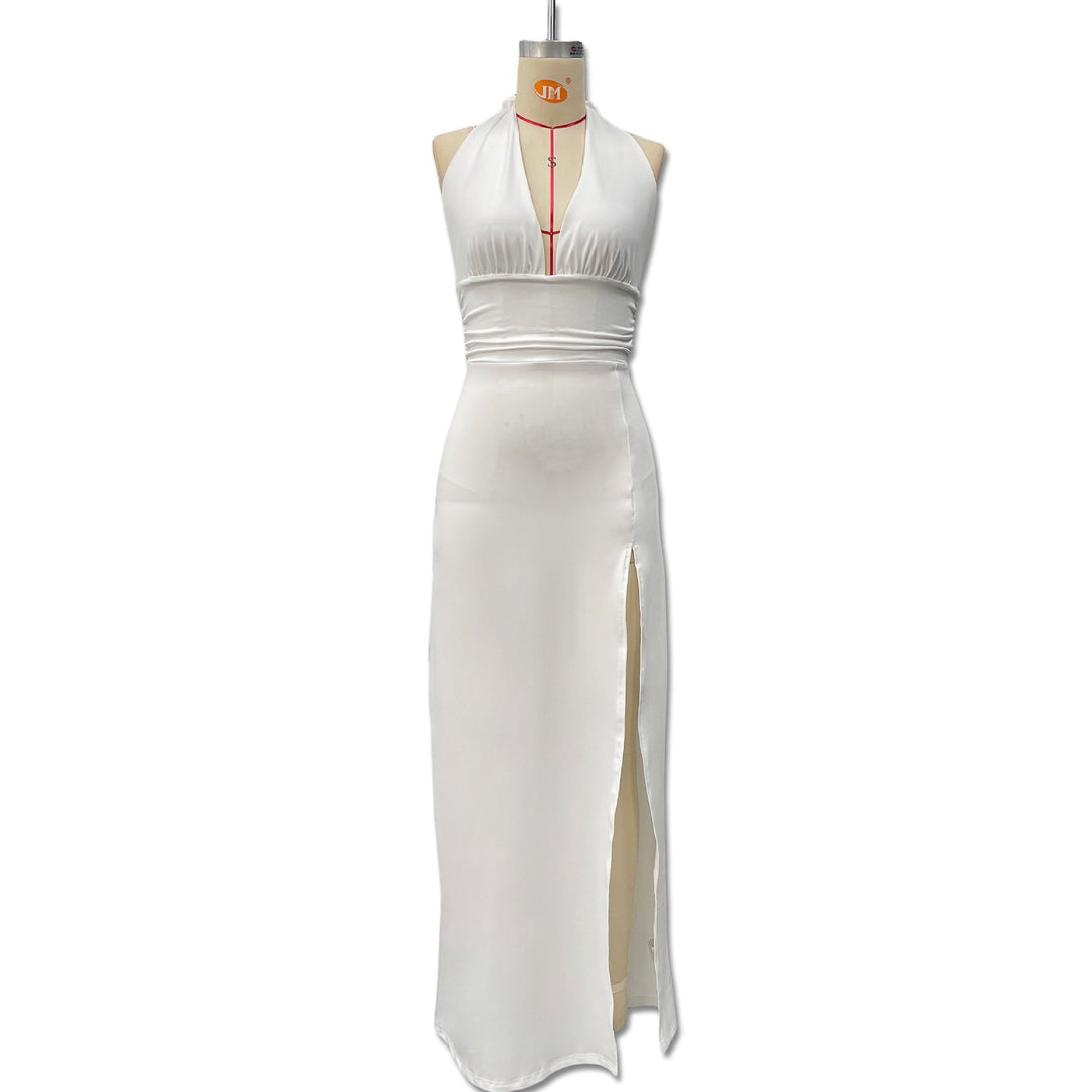 שמלת מקסי מחשוף V שסע עמוק קשירה בגב פתוח - לריאן