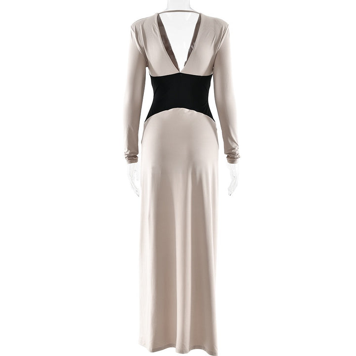 שמלת מקסי מחוך בעיצוב שסע וקיפולים מחשוף V גב פתוח - TANIR