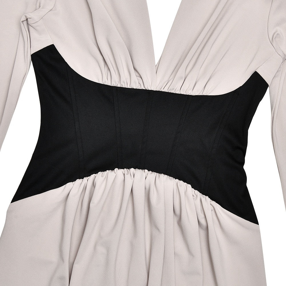 שמלת מקסי מחוך בעיצוב שסע וקיפולים מחשוף V גב פתוח - TANIR