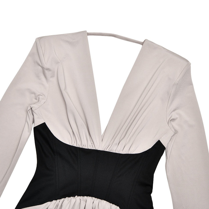 שמלת מקסי מחוך בעיצוב שסע וקיפולים מחשוף V גב פתוח - TANIR