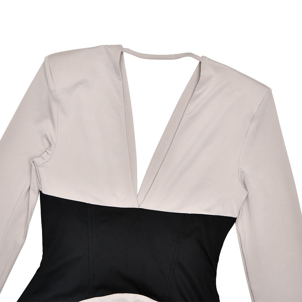 שמלת מקסי מחוך בעיצוב שסע וקיפולים מחשוף V גב פתוח - TANIR