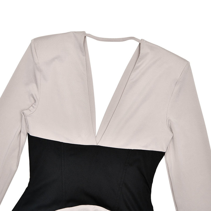 שמלת מקסי מחוך בעיצוב שסע וקיפולים מחשוף V גב פתוח - TANIR