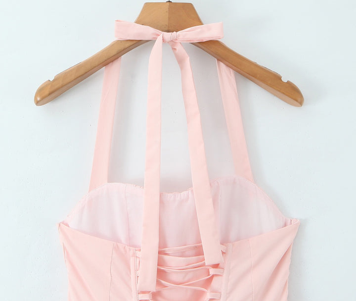 שמלת מקסי בלון בעיצוב שסע קשירה בעורף - ביאנקה