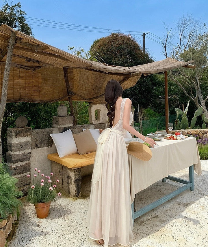 שמלת מקסי שיפון בעיצוב תחרה - מריאלה