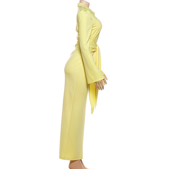 שמלת מקסי מחויטת בעיצוב אלגנטי סגירת רוכסן בעיטור קשירה - ליזט