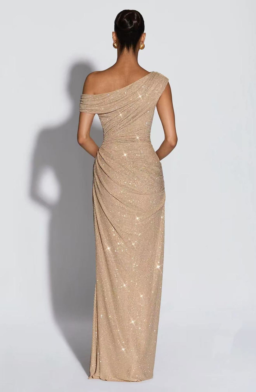 שמלת ערב מקסי כתף חשופה בעיצוב זרקונים מנצנצים - סיילין (Copy)