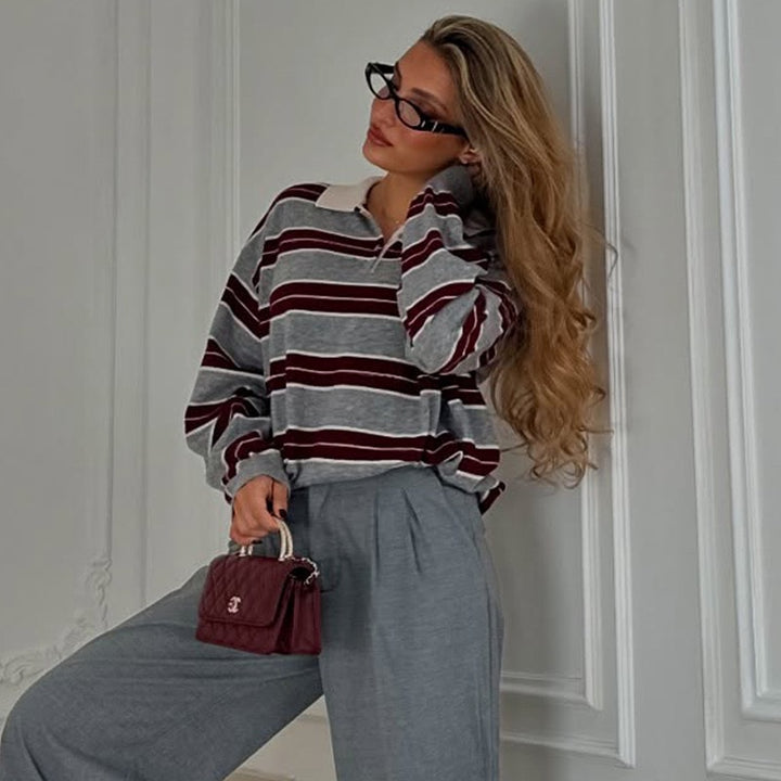 סוודר פסים בעיצוב צווארון פולו