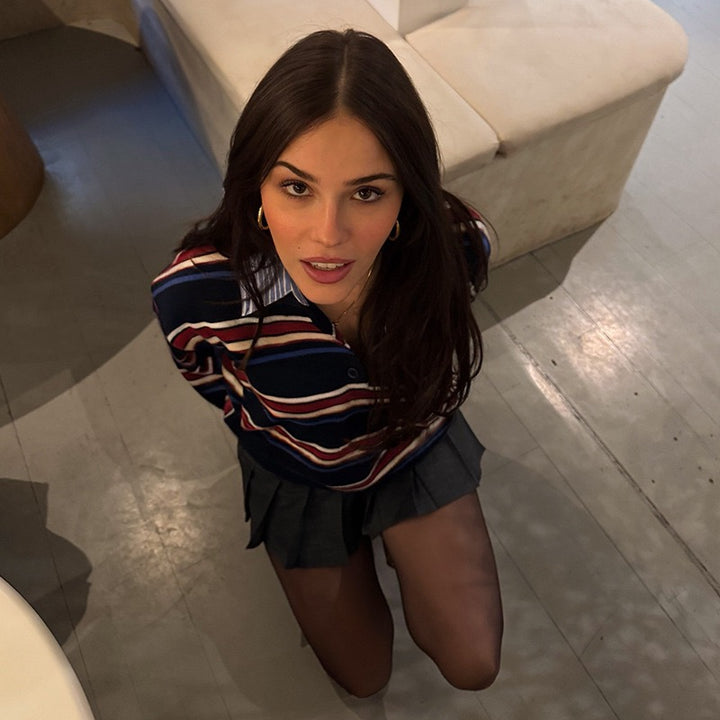 סוודר פסים בעיצוב צווארון פולו