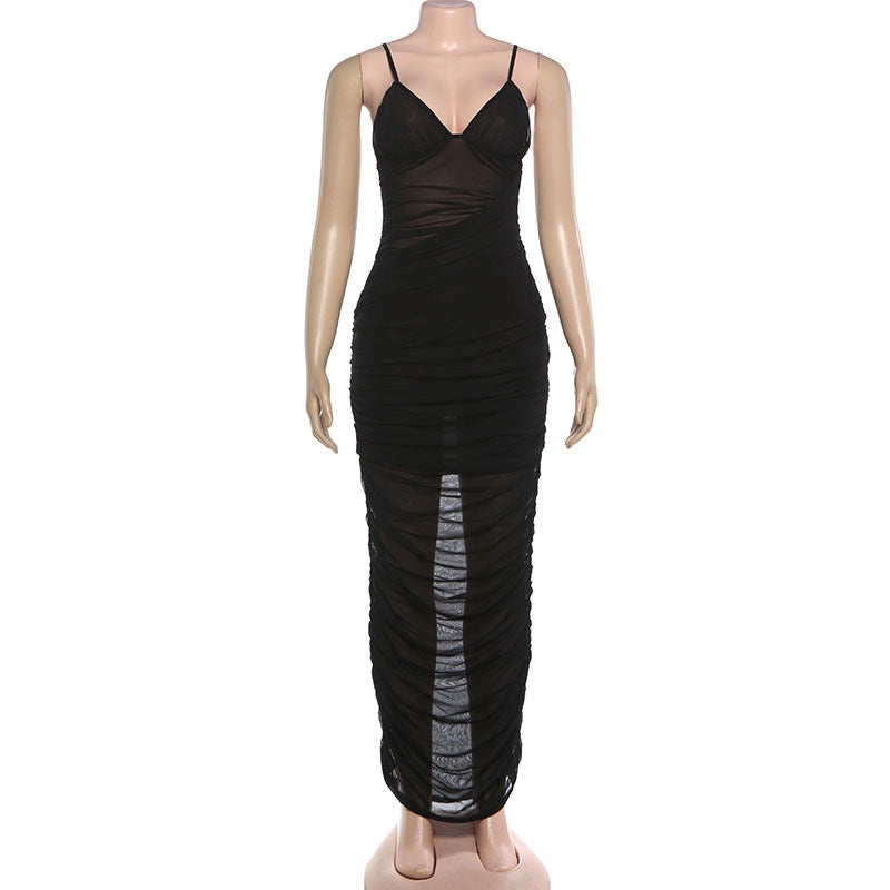 שמלת מידי שיפון בעיצוב כיווצים ותחתית - כרם