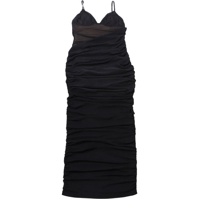 שמלת מידי שיפון בעיצוב כיווצים ותחתית - כרם