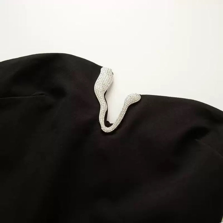 שמלת מיני סטרפלס בעיצוב אבזם זרקונים - אלן