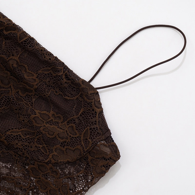 שמלת מקסי בעיצוב בגד גוף תחרה כתפיה נופלת - מרי