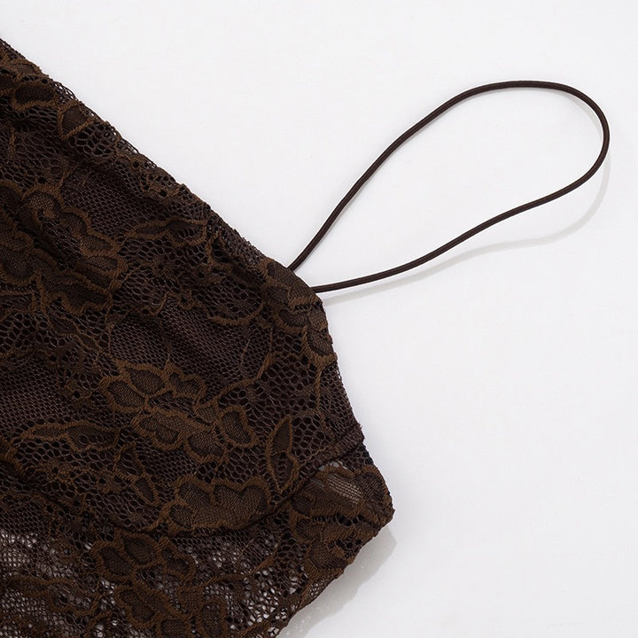 שמלת מקסי בעיצוב בגד גוף תחרה כתפיה נופלת - מרי