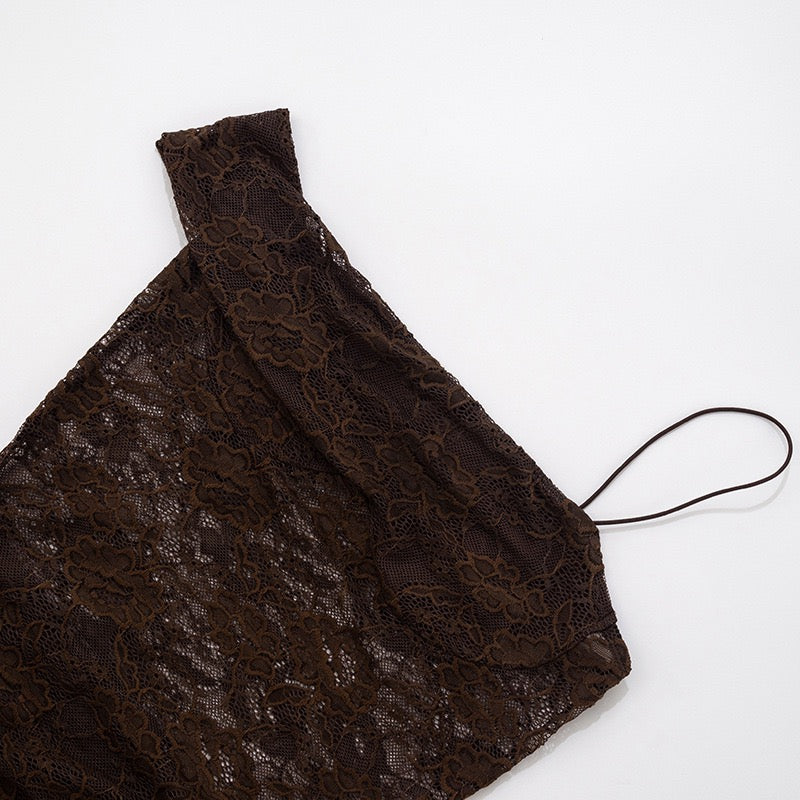 שמלת מקסי בעיצוב בגד גוף תחרה כתפיה נופלת - מרי