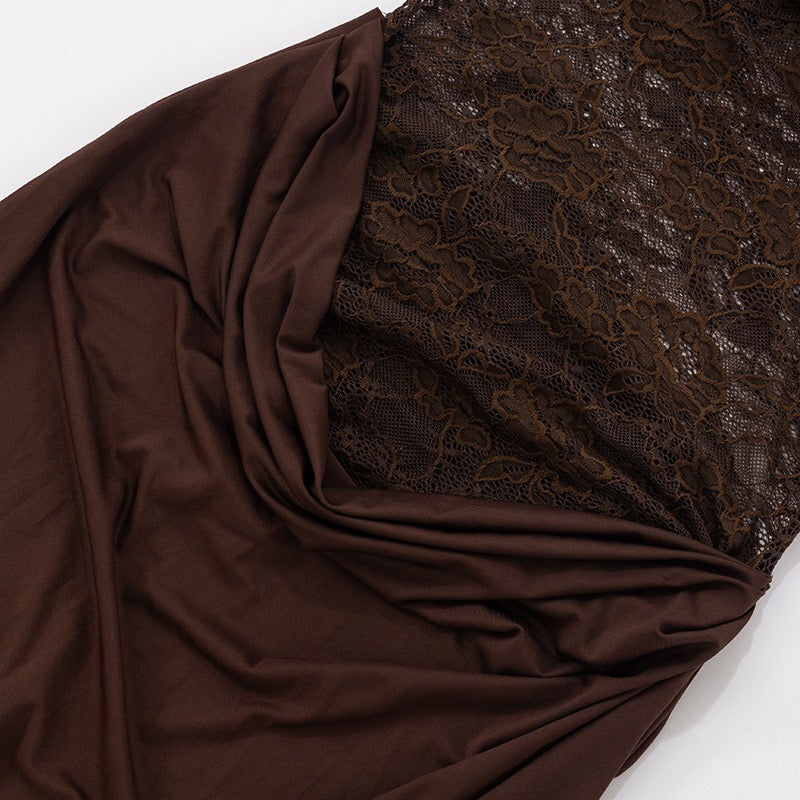 שמלת מקסי בעיצוב בגד גוף תחרה כתפיה נופלת - מרי