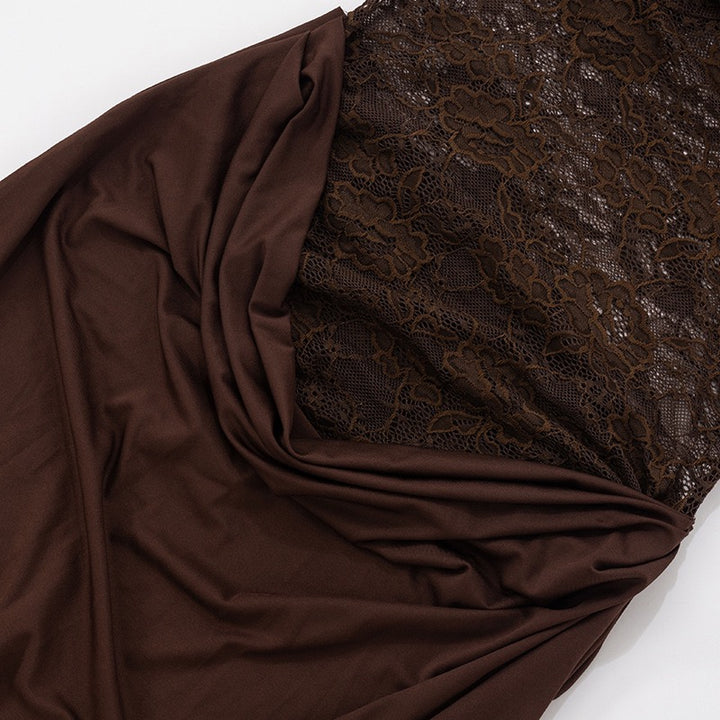 שמלת מקסי בעיצוב בגד גוף תחרה כתפיה נופלת - מרי