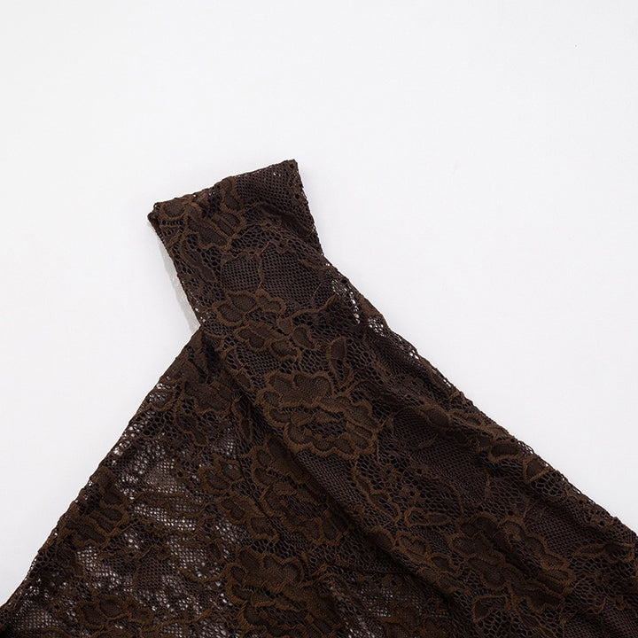 שמלת מקסי בעיצוב בגד גוף תחרה כתפיה נופלת - מרי