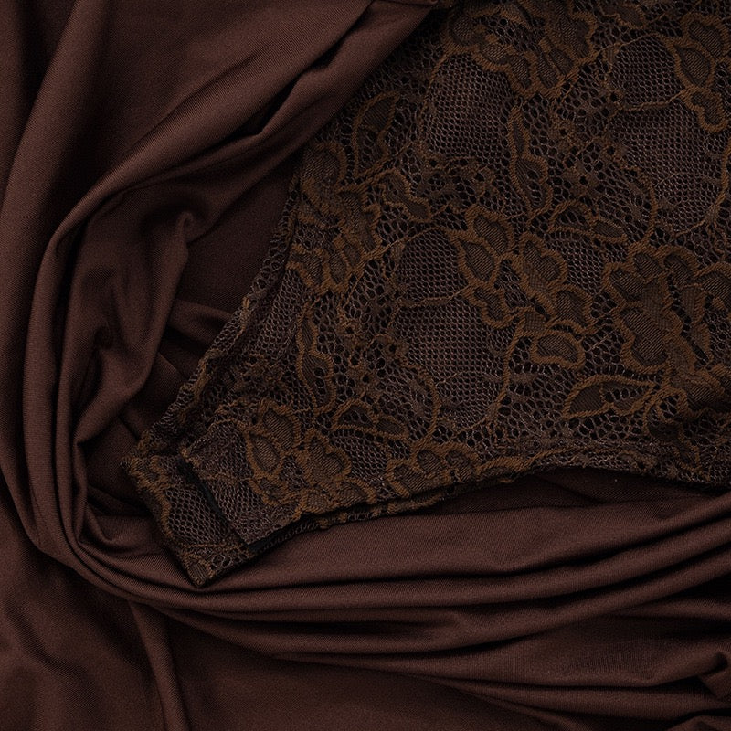 שמלת מקסי בעיצוב בגד גוף תחרה כתפיה נופלת - מרי