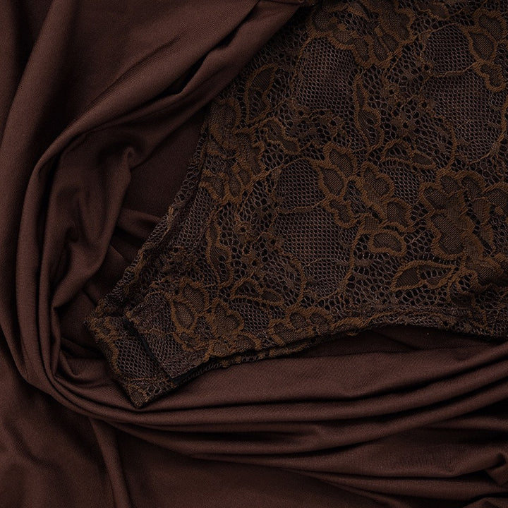 שמלת מקסי בעיצוב בגד גוף תחרה כתפיה נופלת - מרי