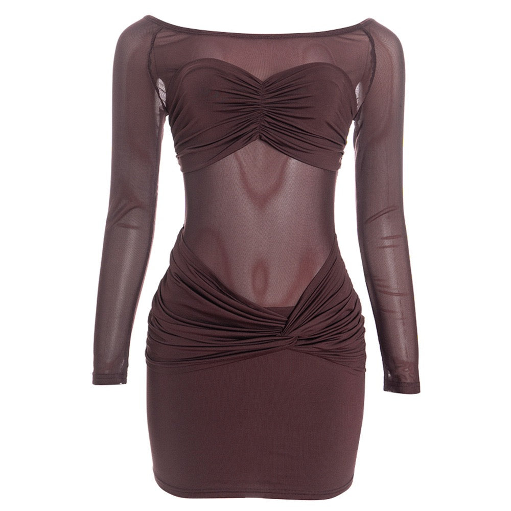 שמלת מיני בעיצוב שיפון כתפיים חשופות - אלה לי