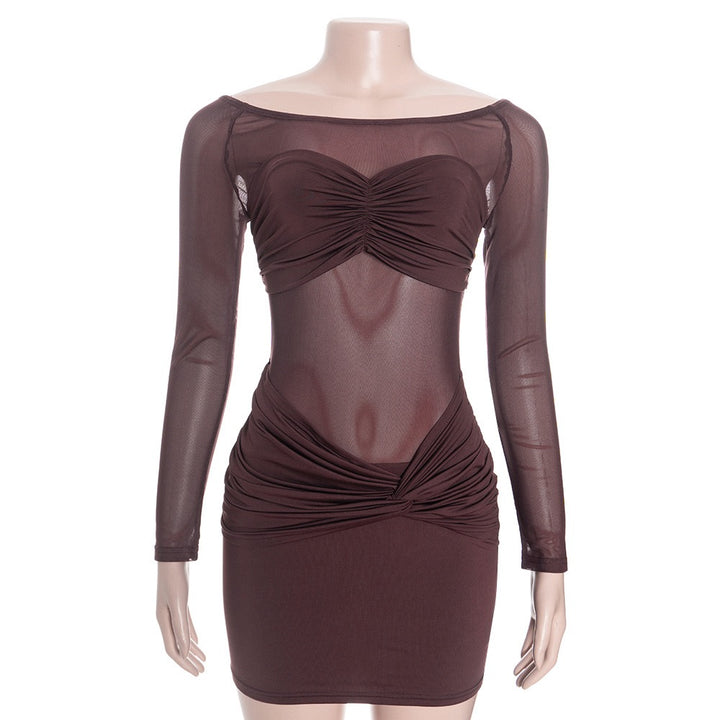 שמלת מיני בעיצוב שיפון כתפיים חשופות - אלה לי