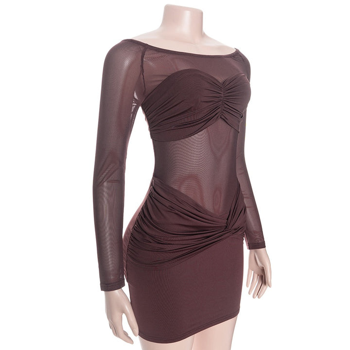 שמלת מיני בעיצוב שיפון כתפיים חשופות - אלה לי