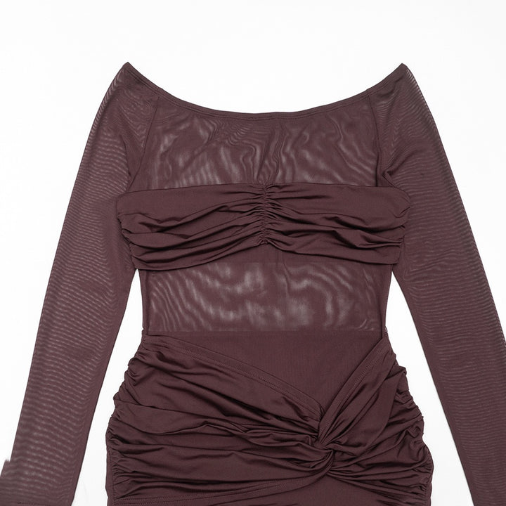 שמלת מיני בעיצוב שיפון כתפיים חשופות - אלה לי