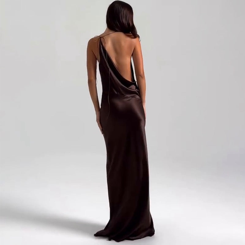 שמלת מקסי סאטן גב פתוח צווארון נופל - איירה
