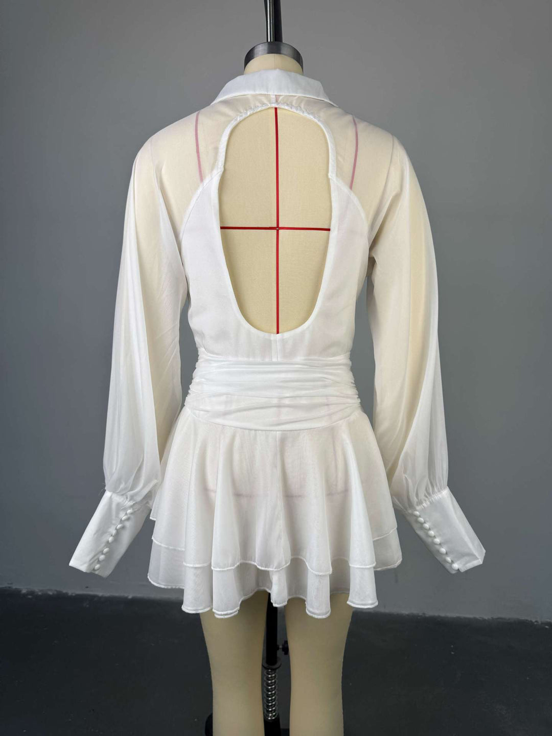 שמלת מיני שיפון חצאית שכבות מלמלה גב פתוח - יולי