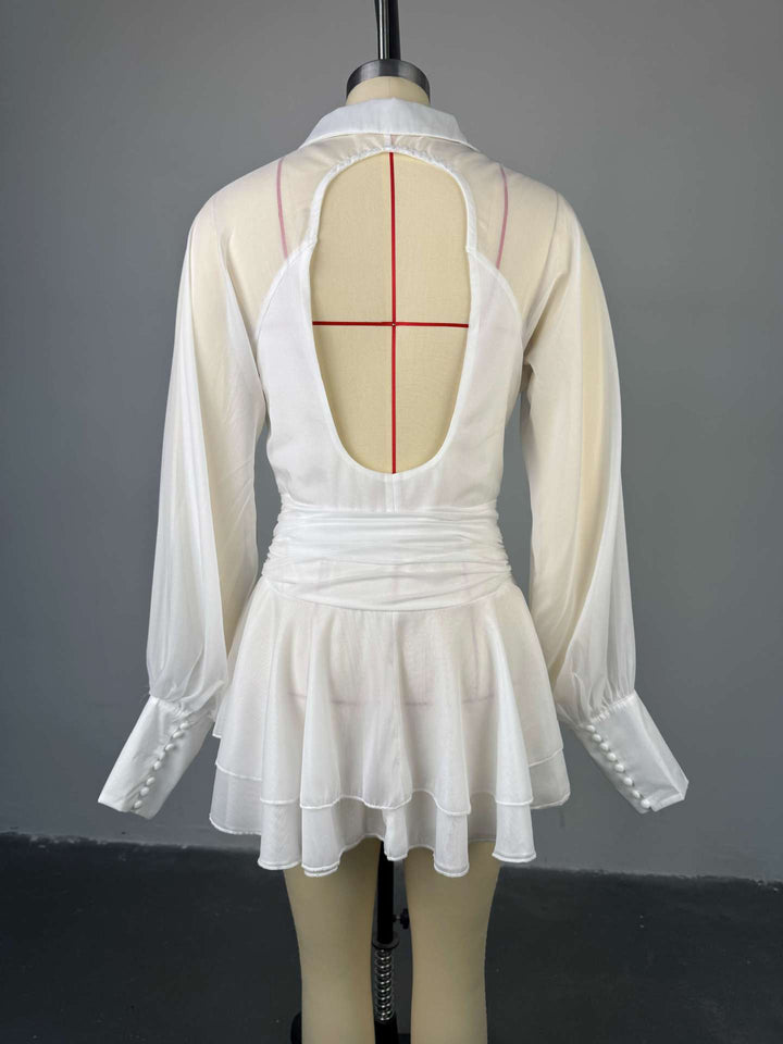 שמלת מיני שיפון חצאית שכבות מלמלה גב פתוח - יולי