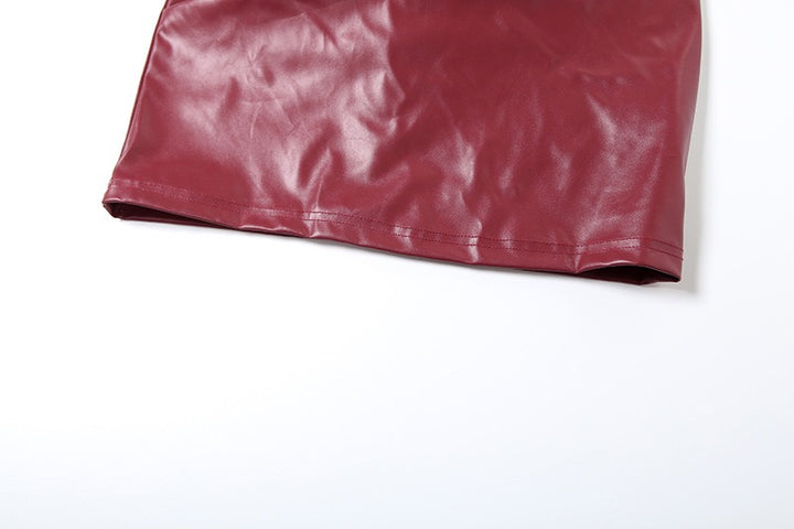 שמלת מיני סטרפלס כיווצים דמוי עור בעיצוב מחוך - Lena