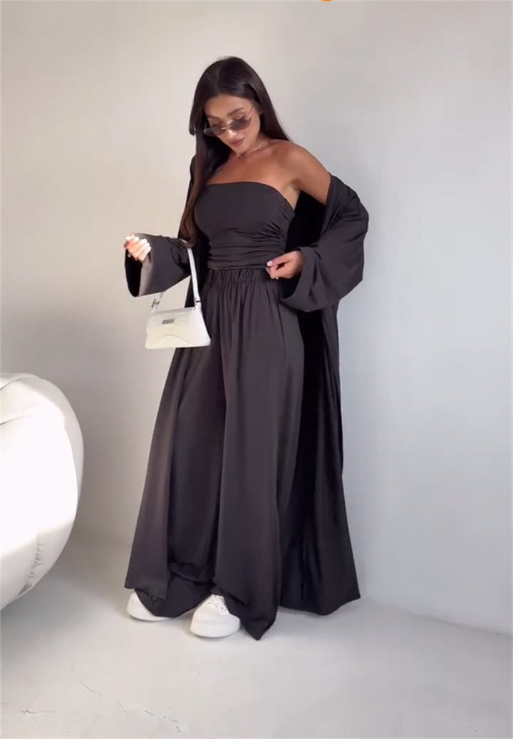 סט 3 חלקים טופ סטרפלס מכנסיים ועליונים - ניצן