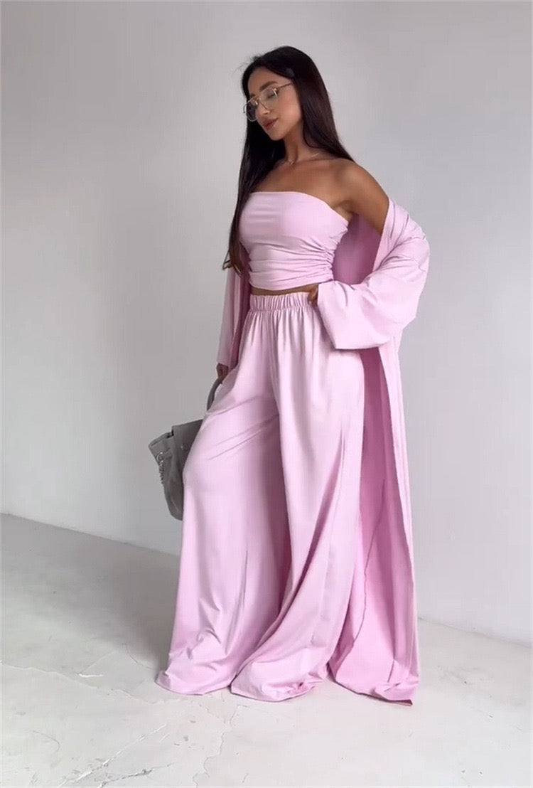 סט 3 חלקים טופ סטרפלס מכנסיים ועליונים - ניצן