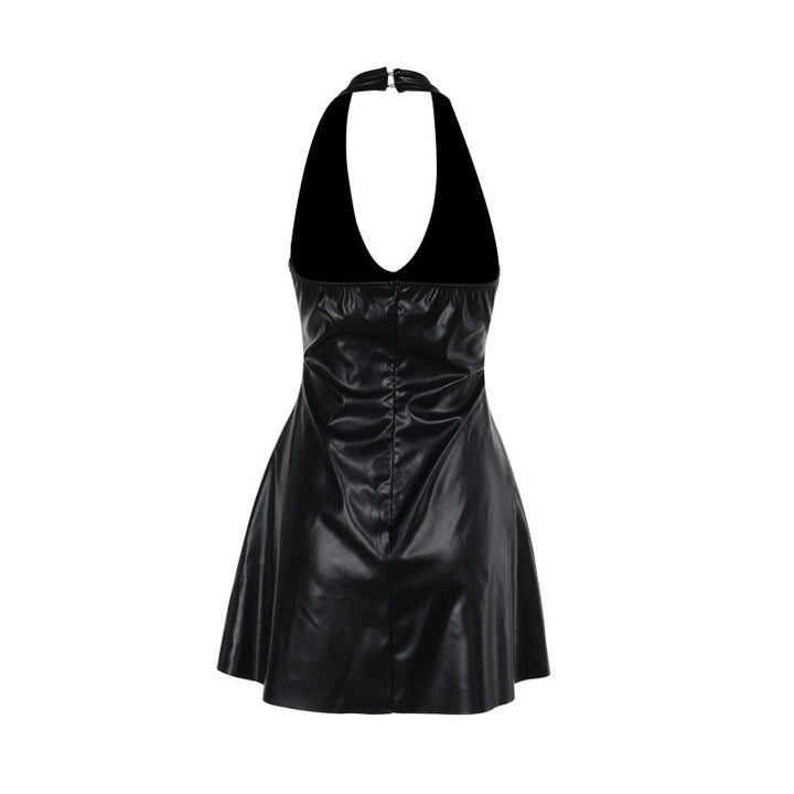 שמלת מיני דמוי עור בגזרת A - טום