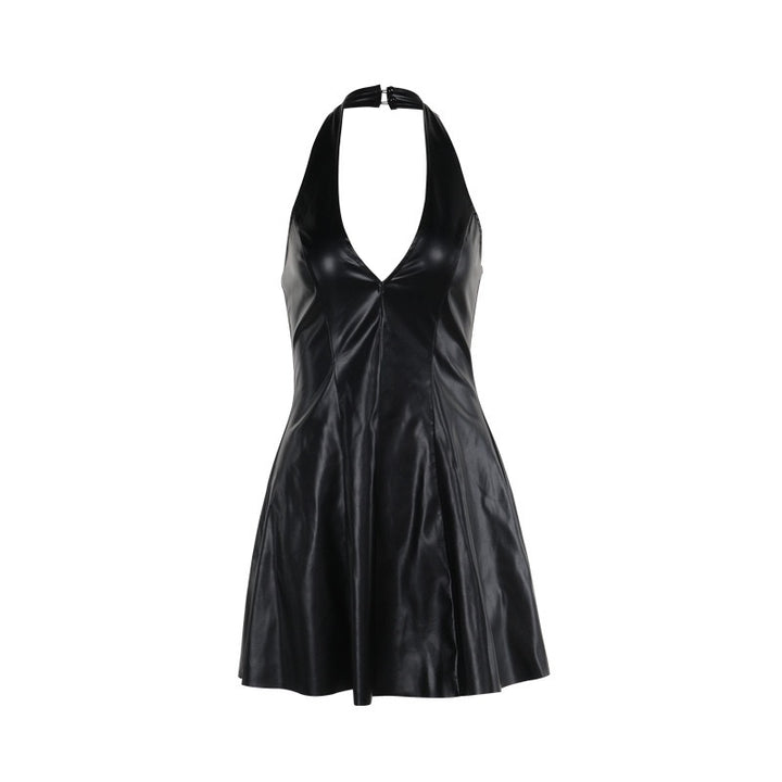 שמלת מיני דמוי עור בגזרת A - טום