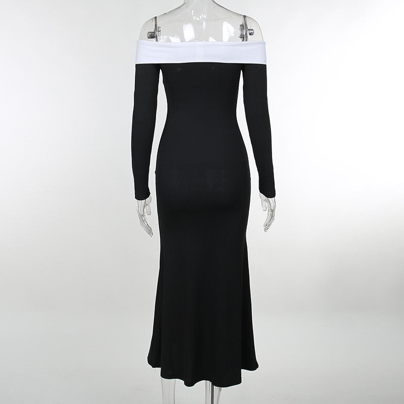 שמלת מקסי כתפיים חשופות - שקדי