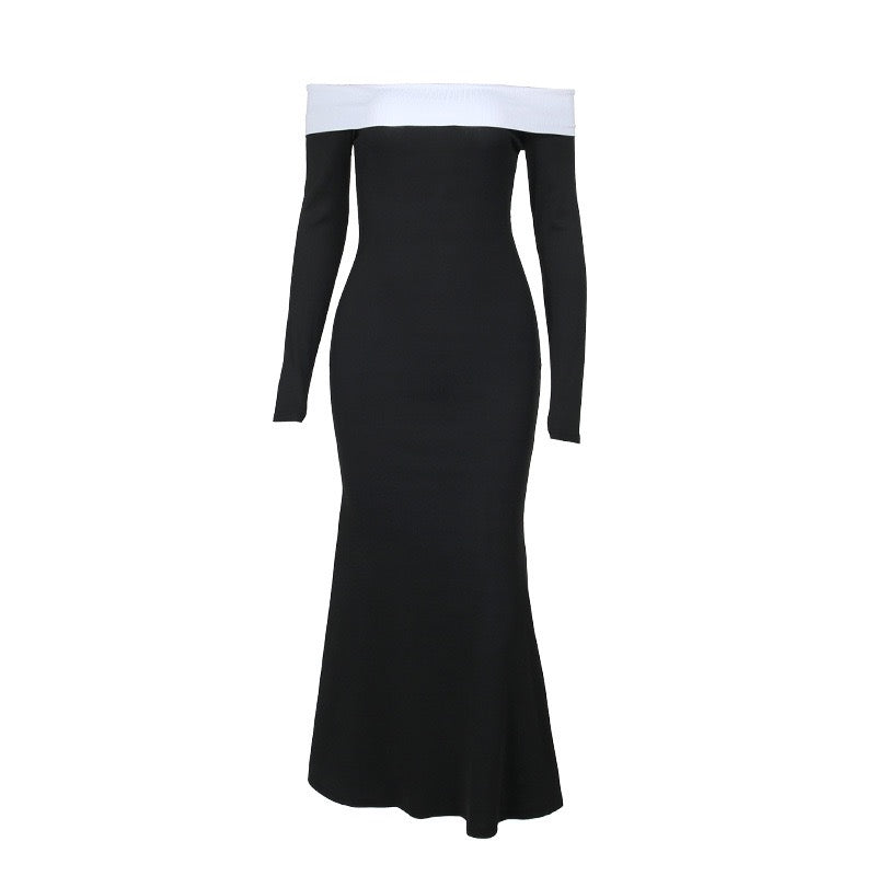 שמלת מקסי כתפיים חשופות - שקדי