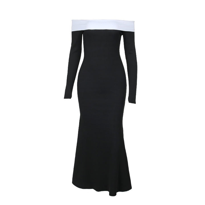 שמלת מקסי כתפיים חשופות - שקדי