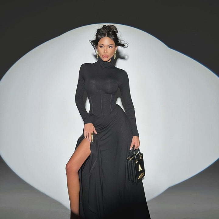 שמלת מקסי בעיצוב מחוך צווארון גולף - SHERON