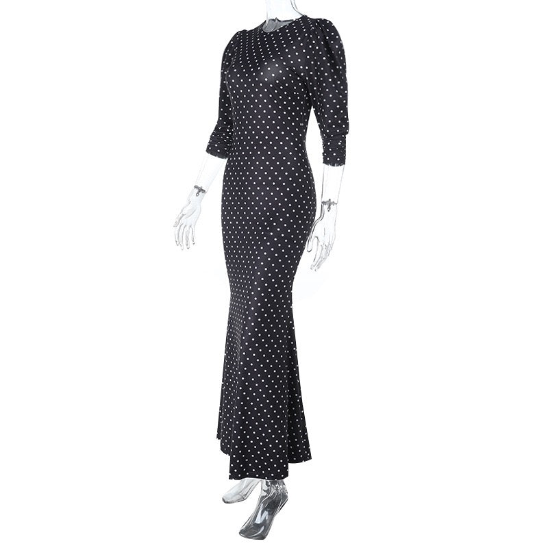 שמלת מקסי סאטן נקודות בעיצוב גב פתוח - ואלן