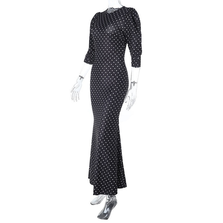 שמלת מקסי סאטן נקודות בעיצוב גב פתוח - ואלן