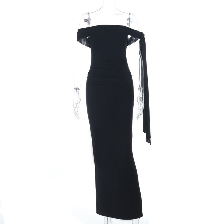 שמלת מקסי אלגנטית כתפיים חשופות בעיטור שובלים  - קורן