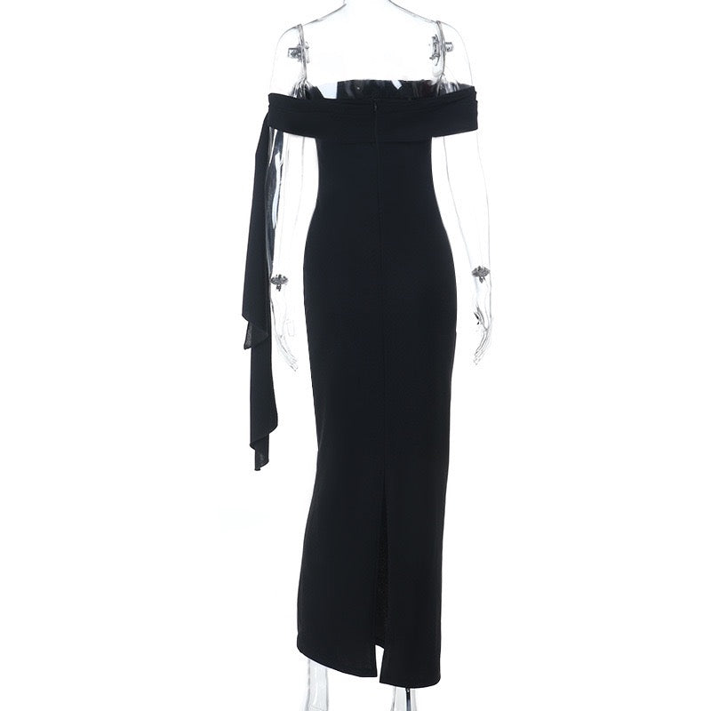 שמלת מקסי אלגנטית כתפיים חשופות בעיטור שובלים  - קורן